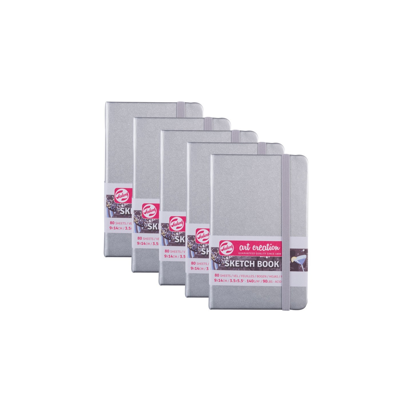 Talens Art Creation Sketchbook, 80 Sheets, 90lbs, Shiny Silver Cover, 3.5" x 5.5", Pack of 5