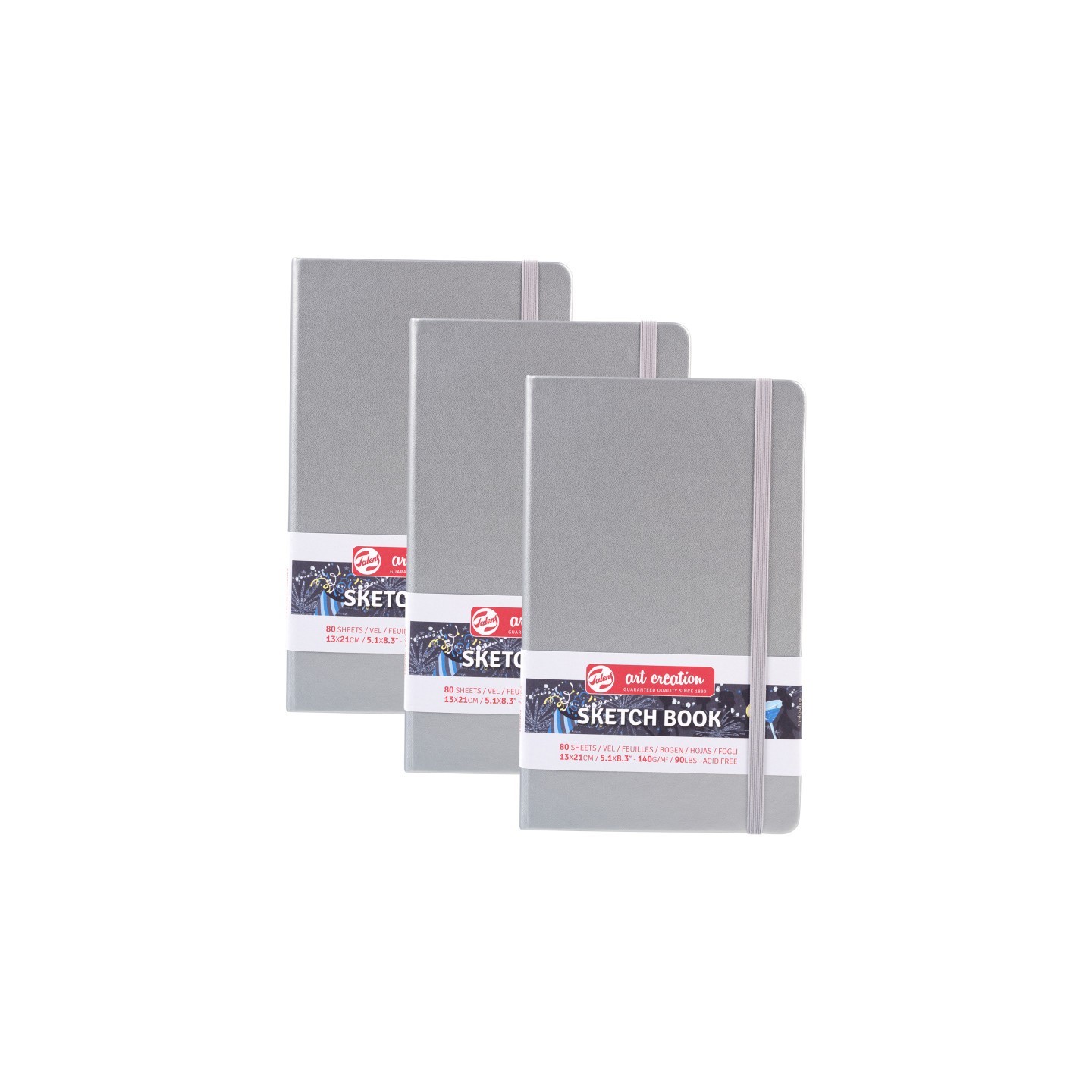 Talens Art Creation Sketchbook, 80 Sheets, 90lbs, Shiny Silver Cover, 5.1" x 8.3", Pack of 3