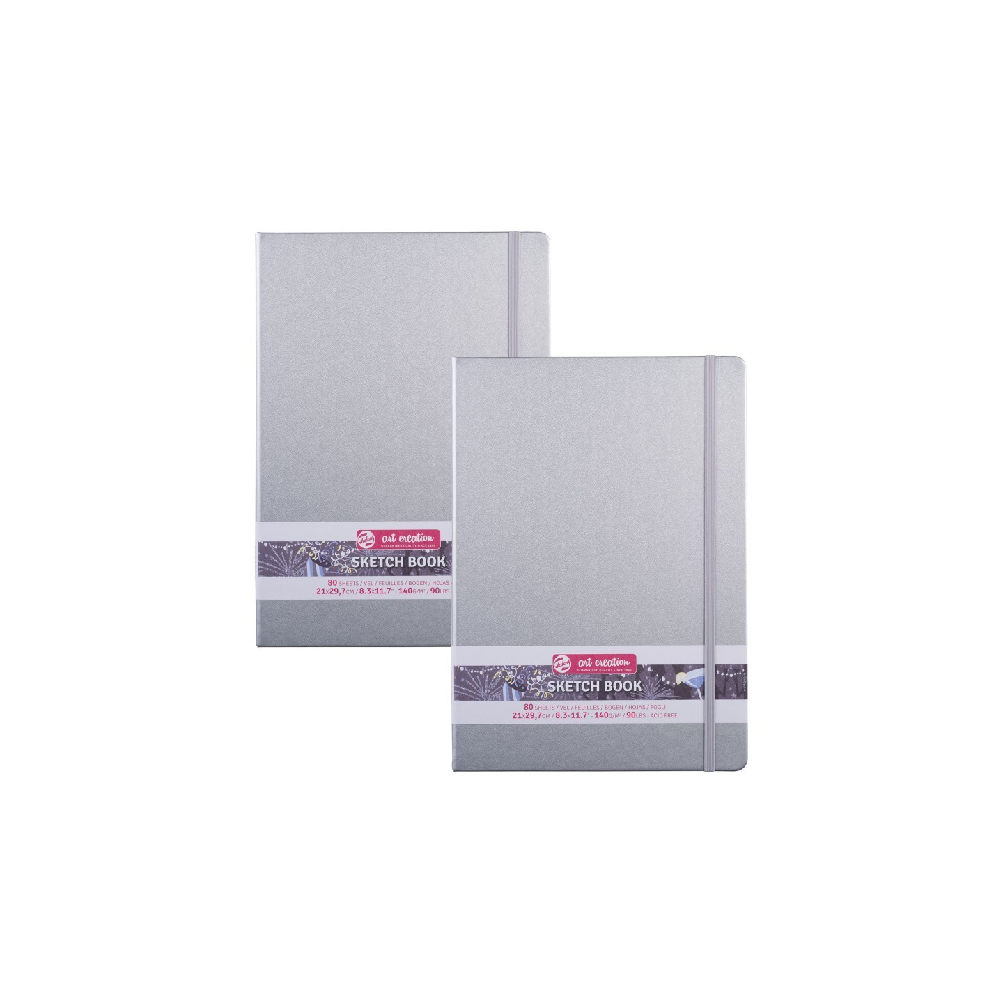 Talens Art Creation Sketchbook, 80 Sheets, 90lbs, Shiny Silver Cover, 8.3" x 11.7" (A4), Pack of 2