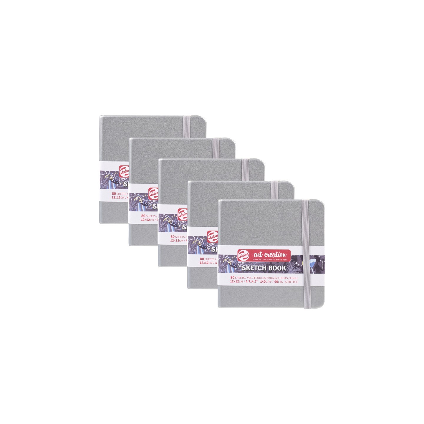 Talens Art Creation Sketchbook, 80 Sheets, 90lbs, Shiny Silver Cover, 4.7" x 4.7", Pack of 5