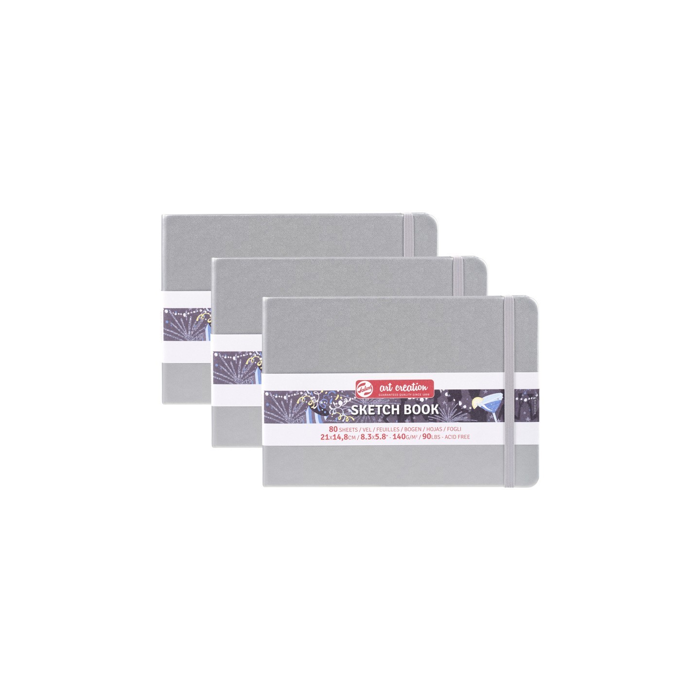 Talens Art Creation Sketchbook, 80 Sheets, 90lbs, Shiny Silver Cover, 8.3" x 5.8" (A5), Pack of 3