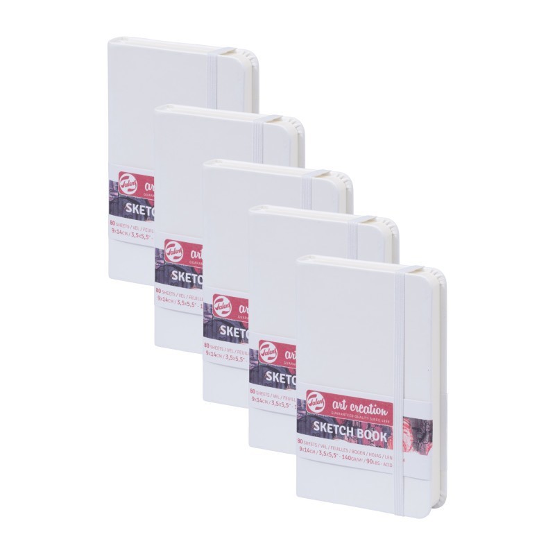 Talens Art Creation Sketchbook, 80 Sheets, 90lbs, White Cover, 3.5" x 5.5", Pack of 5