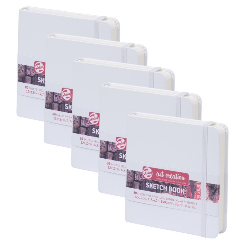 Talens Art Creation Sketchbook, 80 Sheets, 90lbs, White Cover, 4.7" x 4.7", Pack of 5