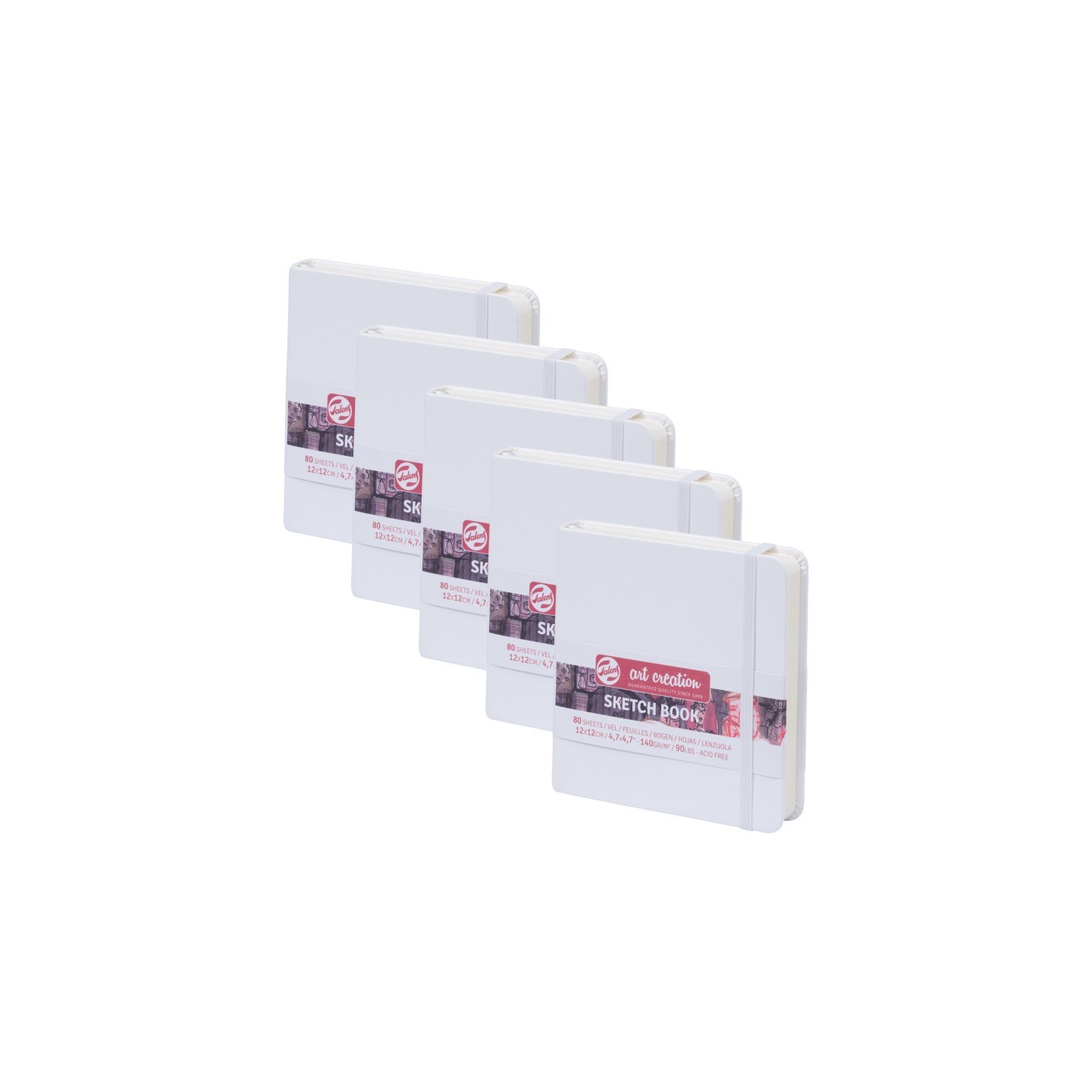 Talens Art Creation Sketchbook, 80 Sheets, 90lbs, White Cover, 4.7" x 4.7", Pack of 5
