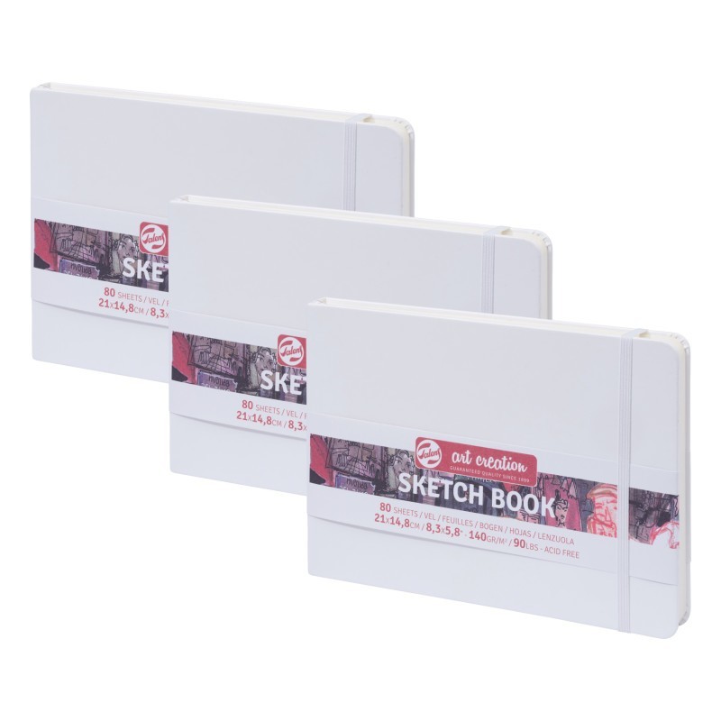 Talens Art Creation Sketchbook, 80 Sheets, 90lbs, White Cover, 8.3" x 5.8" (A5), Pack of 3