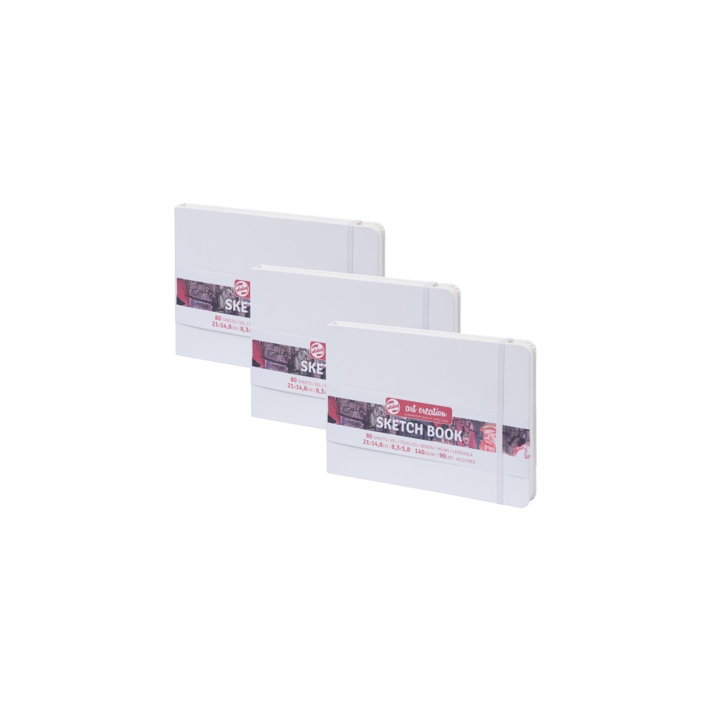 Talens Art Creation Sketchbook, 80 Sheets, 90lbs, White Cover, 8.3" x 5.8" (A5), Pack of 3