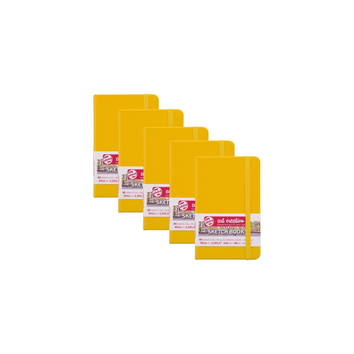 Talens Art Creation Sketchbook, 80 Sheets, 90lbs, Golden Yellow Cover, 3.5" x 5.5", Pack of 5