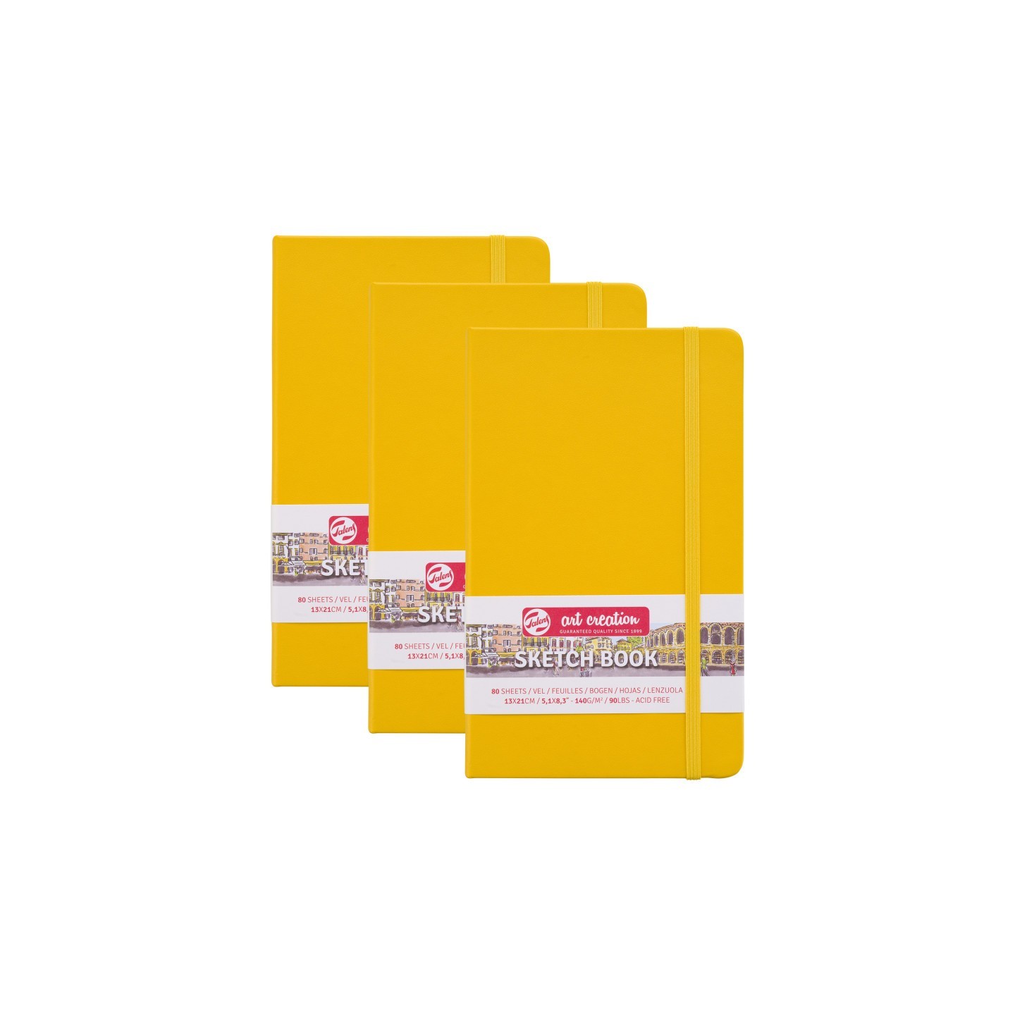 Talens Art Creation Sketchbook, 80 Sheets, 90lbs, Golden Yellow Cover, 5.1" x 8.3", Pack of 3