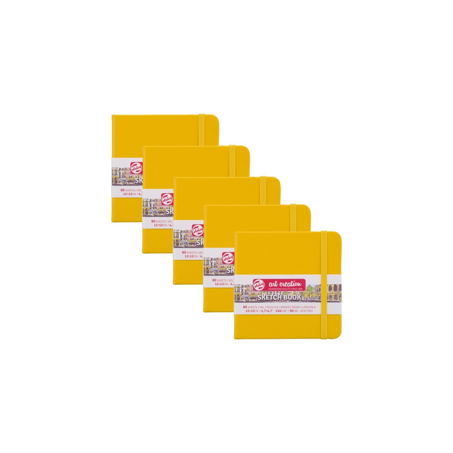 Talens Art Creation Sketchbook, 80 Sheets, 90lbs, Golden Yellow Cover, 4.7" x 4.7", Pack of 5
