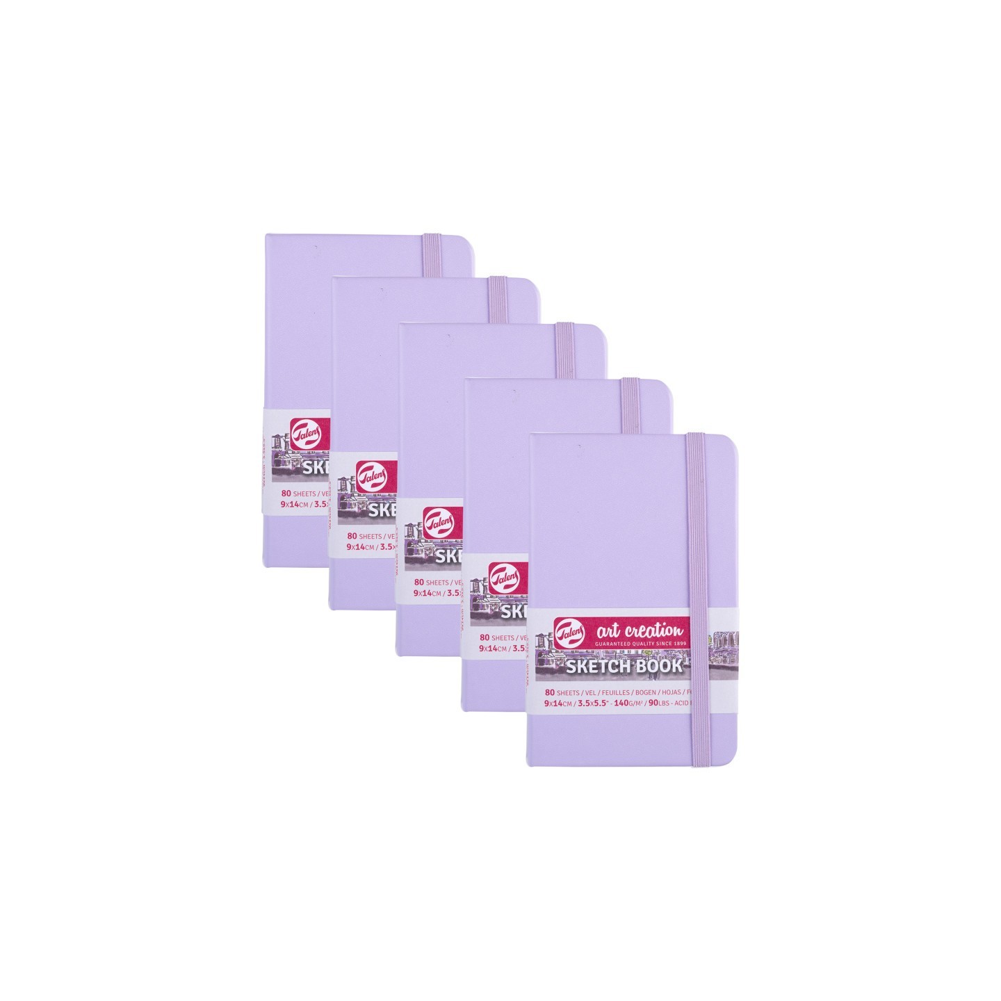 Talens Art Creation Sketchbook, 80 Sheets, 90lbs, Pastel Violet Cover, 3.5" x 5.5", Pack of 5
