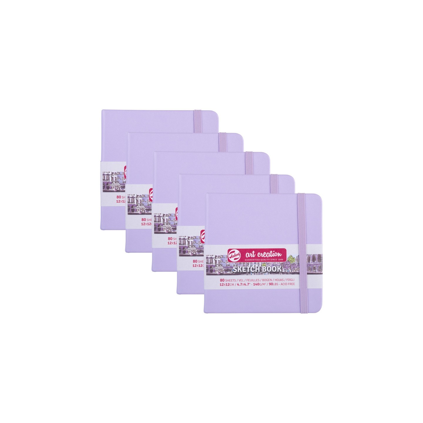 Talens Art Creation Sketchbook, 80 Sheets, 90lbs, Pastel Violet Cover, 4.7" x 4.7", Pack of 5