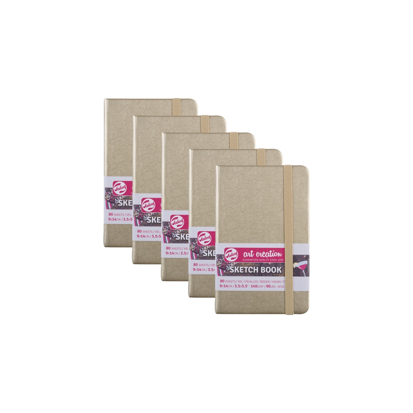 Talens Art Creation Sketchbook, 80 Sheets, 90lbs, White Gold Cover, 3.5" x 5.5", Pack of 5