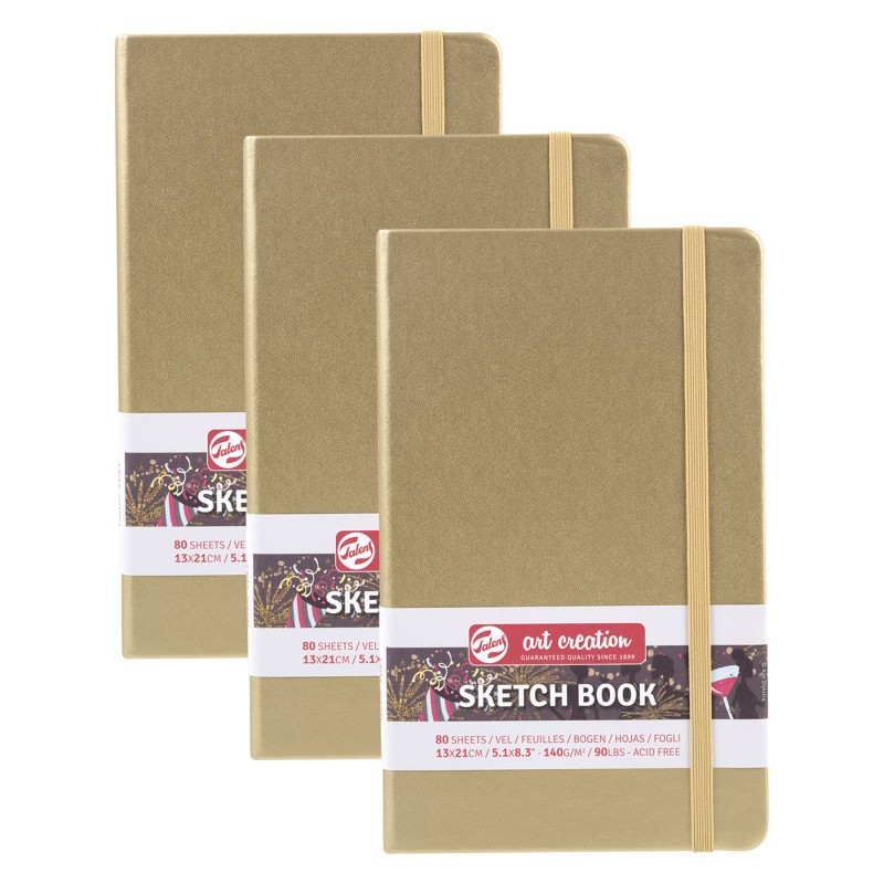 Talens Art Creation Sketchbook, 80 Sheets, 90lbs, White Gold Cover, 5.1" x 8.3", Pack of 3