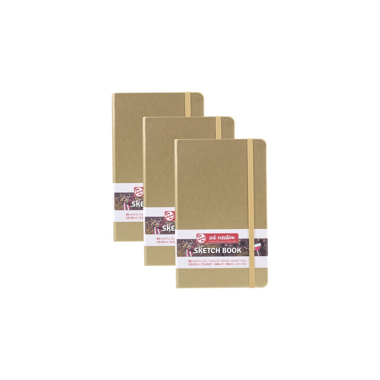 Talens Art Creation Sketchbook, 80 Sheets, 90lbs, White Gold Cover, 5.1" x 8.3", Pack of 3
