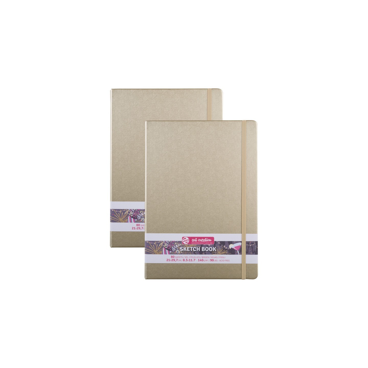 Talens Art Creation Sketchbook, 80 Sheets, 90lbs, White Gold Cover, 8.3" x 11.7" (A4), Pack of 2