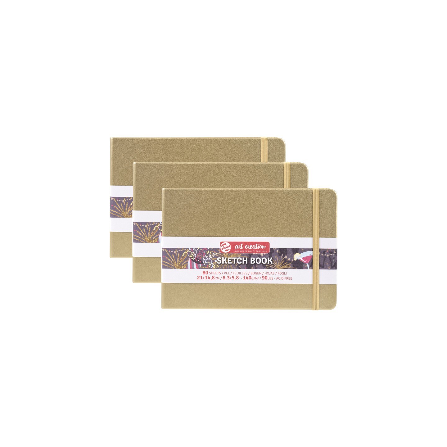 Talens Art Creation Sketchbook, 80 Sheets, 90lbs, White Gold Cover, 8.3" x 5.8" (A5), Pack of 3