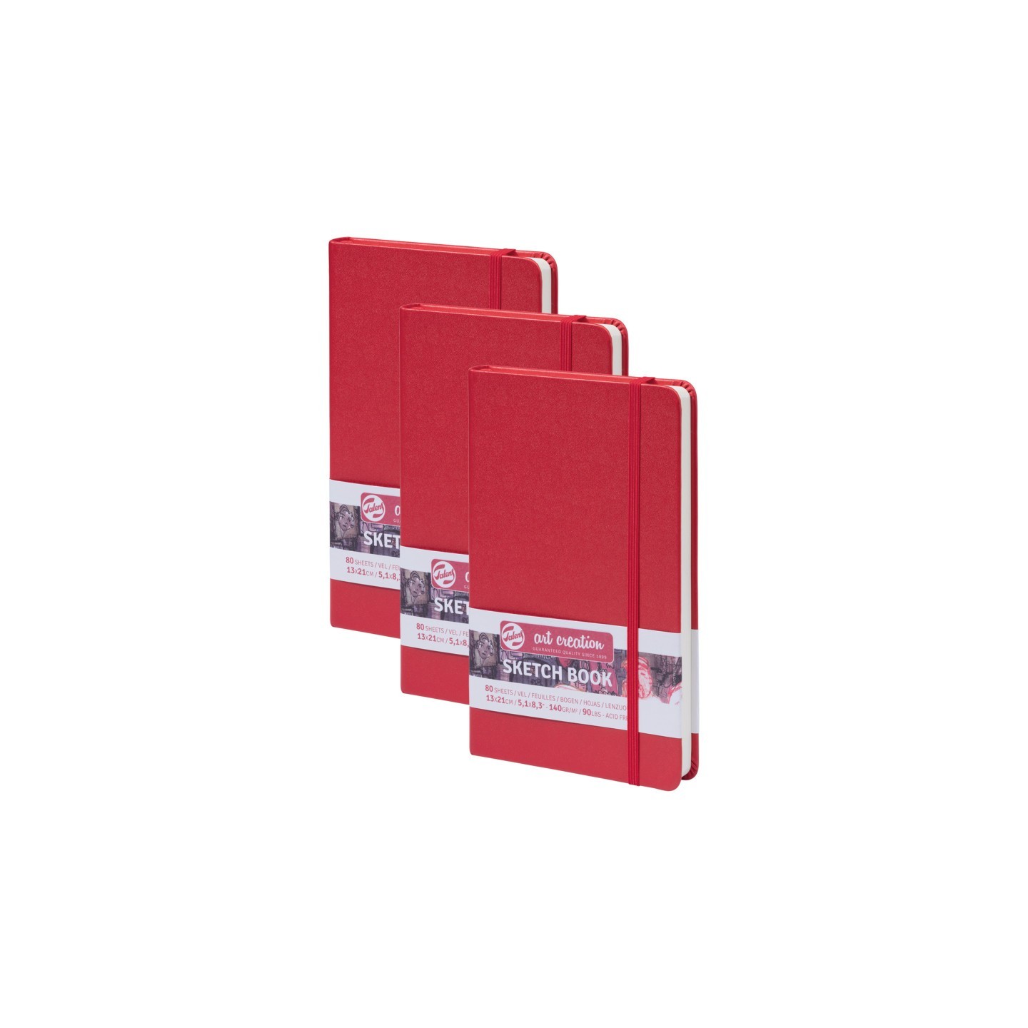 Talens Art Creation Sketchbook, 80 Sheets, 90lbs, Red Cover, 5.1" x 8.3", Pack of 3