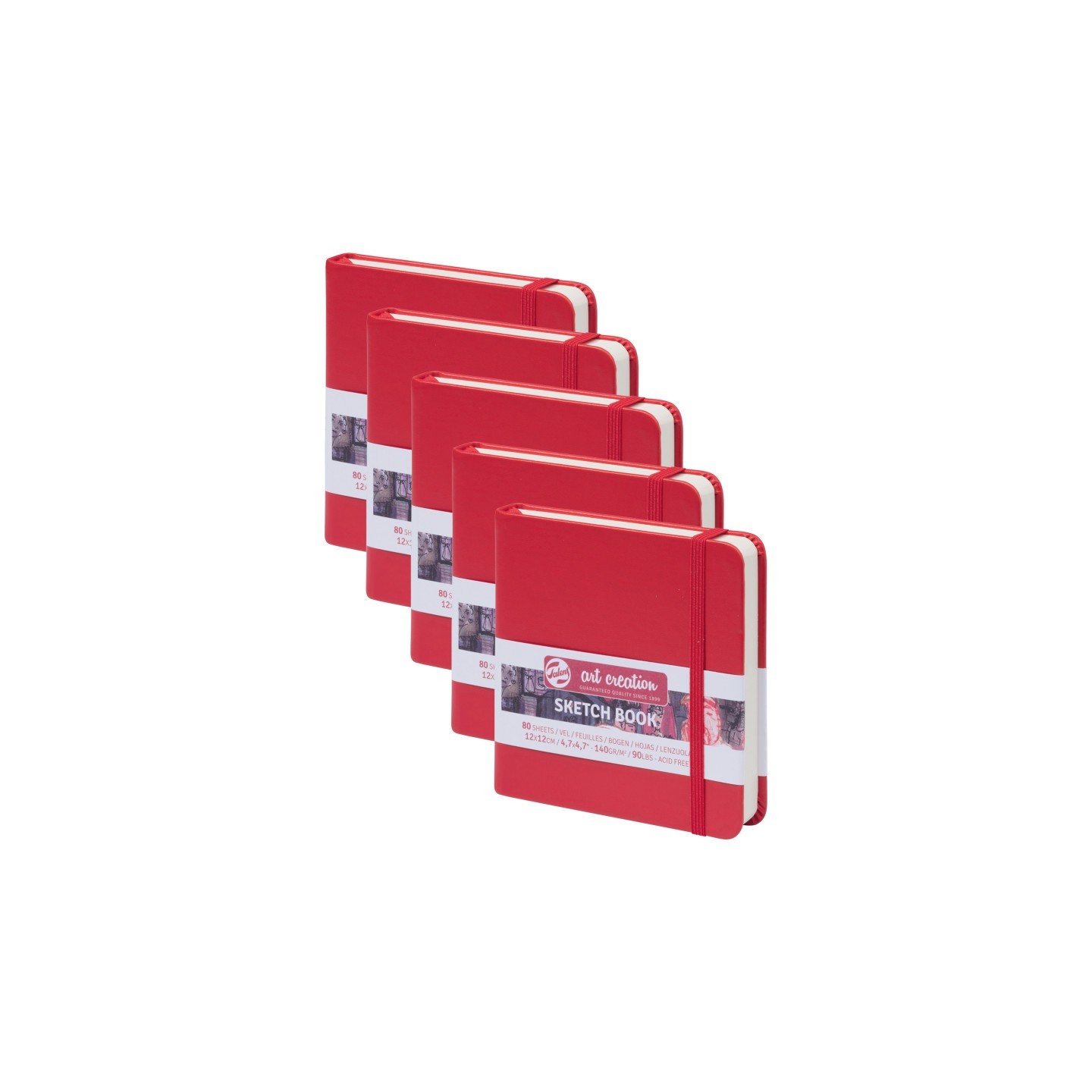 Talens Art Creation Sketchbook, 80 Sheets, 90lbs, Red Cover, 4.7" x 4.7", Pack of 5