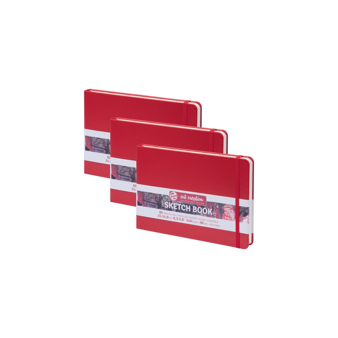 Talens Art Creation Sketchbook, 80 Sheets, 90lbs, Red Cover, 8.3" x 5.8" (A5), Pack of 3