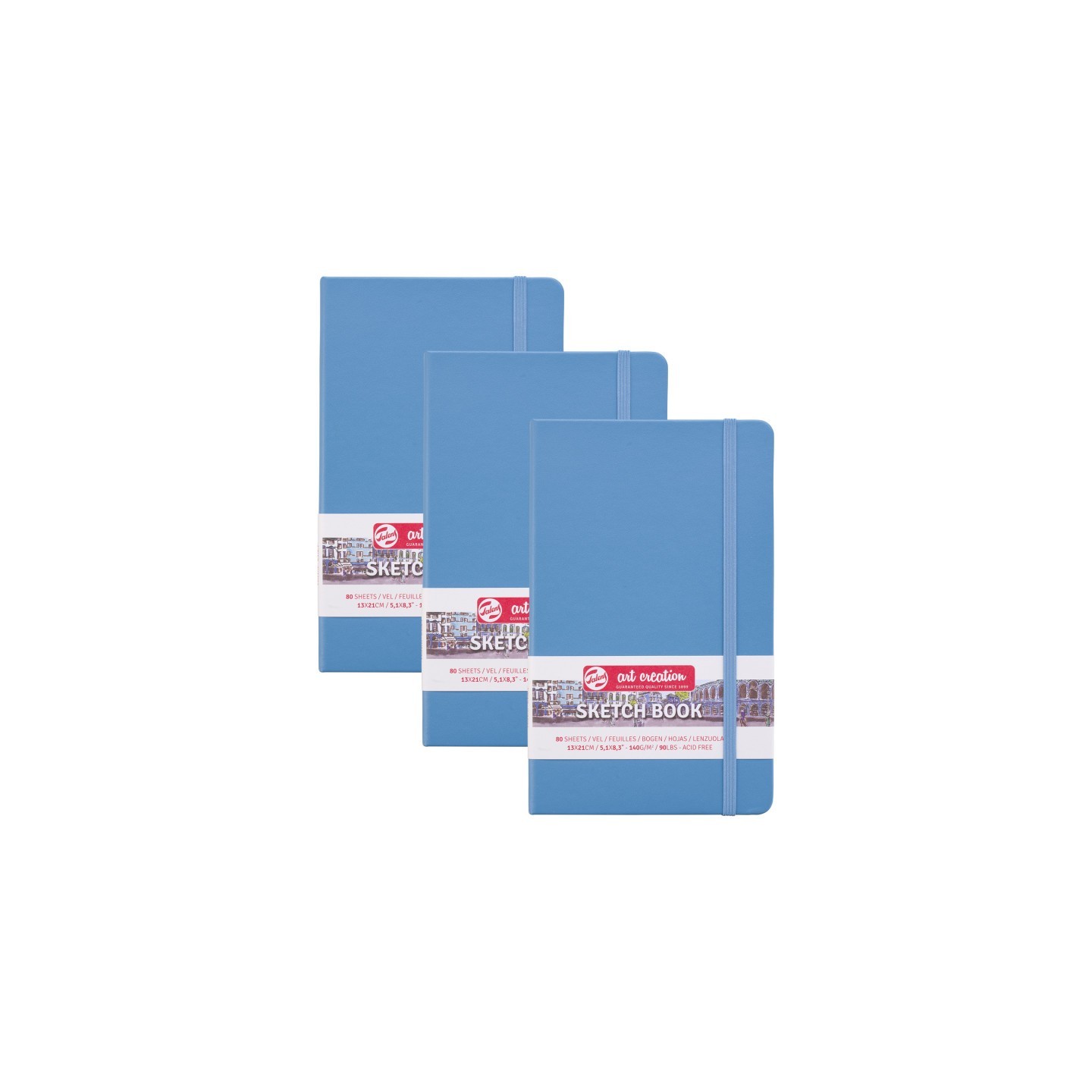 Talens Art Creation Sketchbook, 80 Sheets, 90lbs, Lake Blue Cover, 5.1" x 8.3", Pack of 3