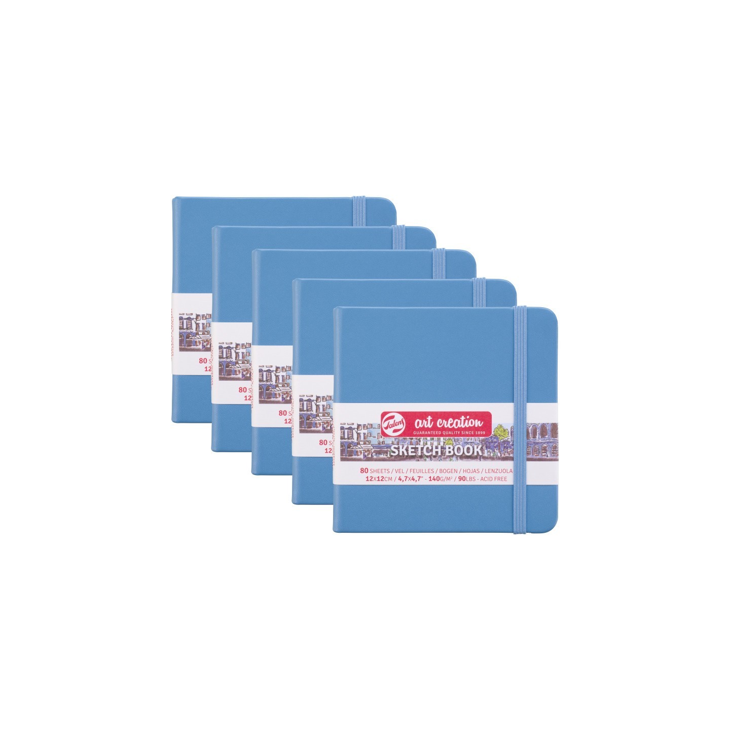 Talens Art Creation Sketchbook, 80 Sheets, 90lbs, Lake Blue Cover, 4.7" x 4.7", Pack of 5