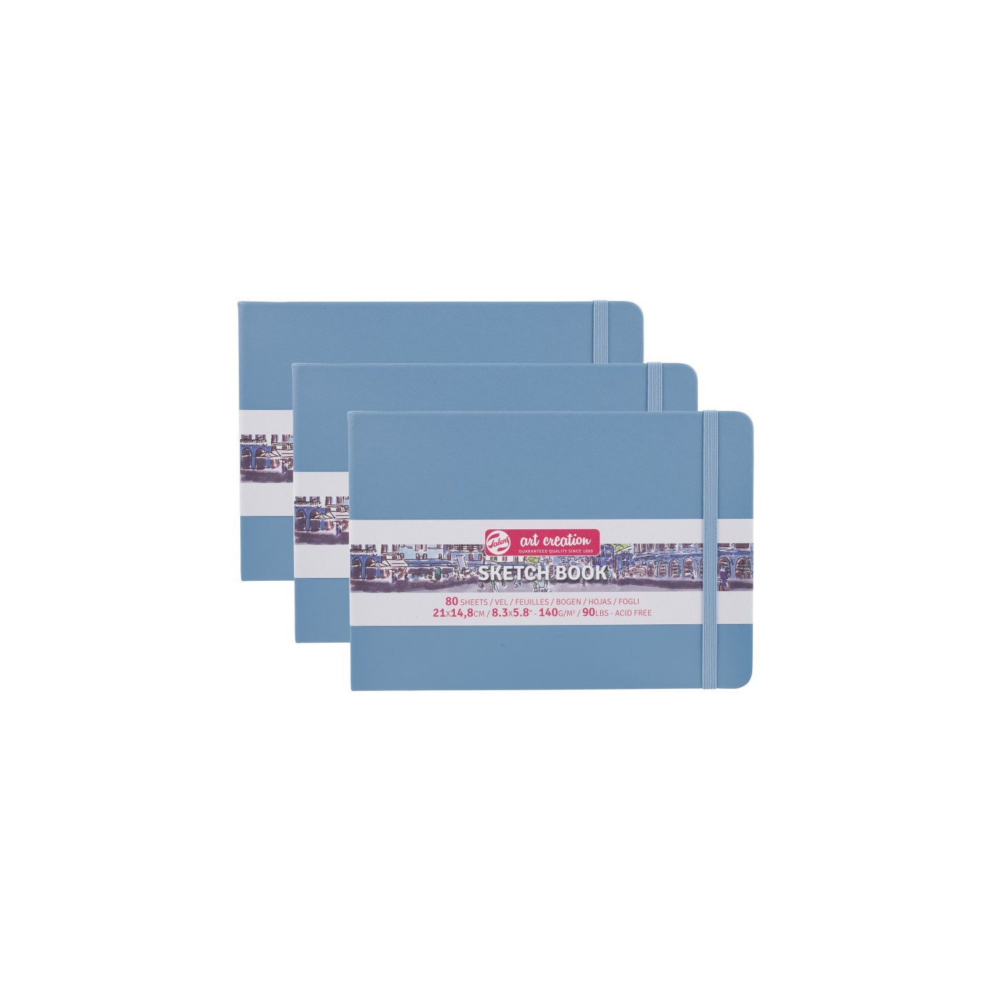 Talens Art Creation Sketchbook, 80 Sheets, 90lbs, Lake Blue Cover, 8.3" x 5.8" (A5), Pack of 3