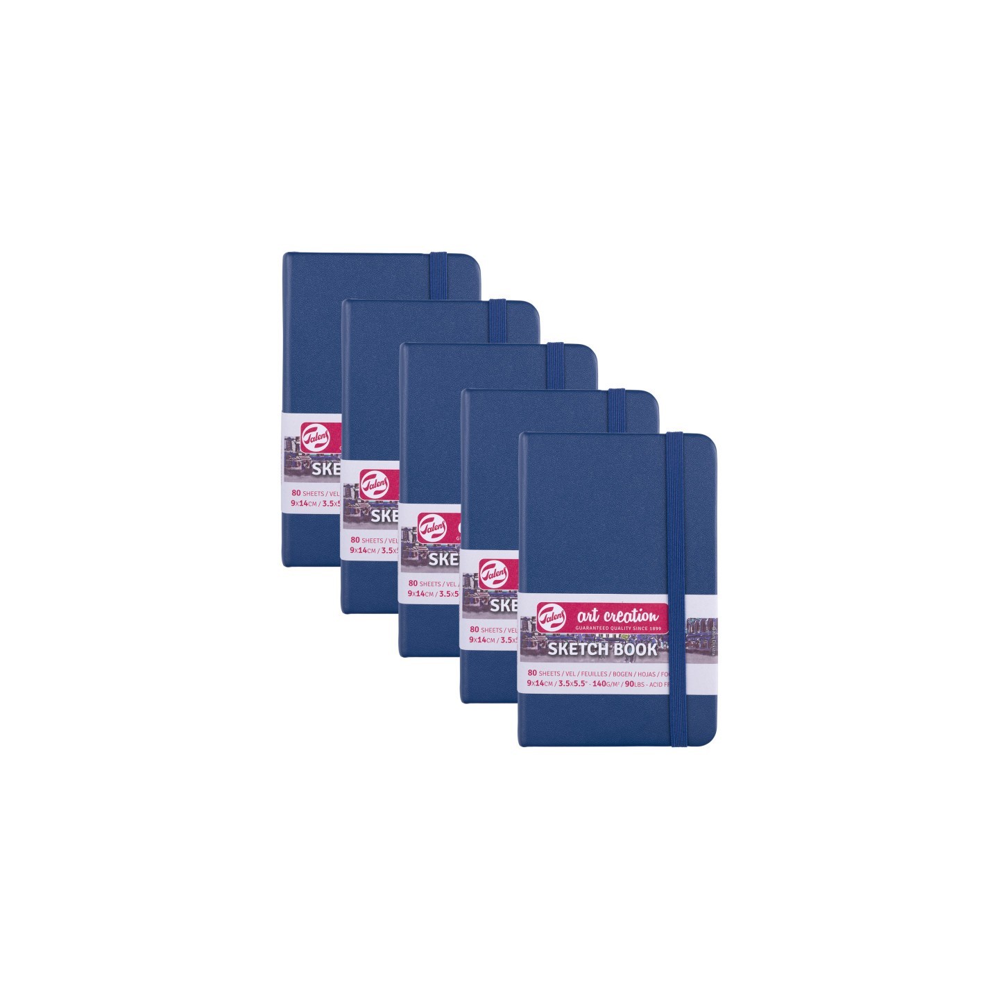 Talens Art Creation Sketchbook, 80 Sheets, 90lbs, Navy Blue Cover, 3.5" x 5.5", Pack of 5