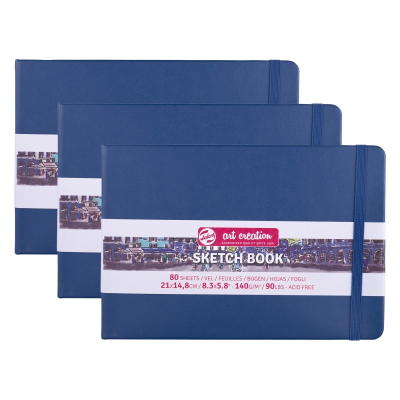 Talens Art Creation Sketchbook, 80 Sheets, 90lbs, Navy Blue Cover, 8.3" x 5.8" (A5), Pack of 3