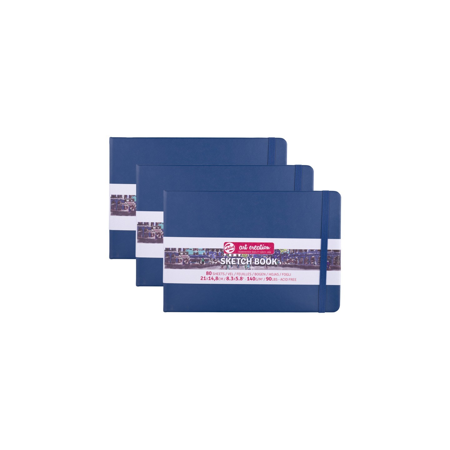 Talens Art Creation Sketchbook, 80 Sheets, 90lbs, Navy Blue Cover, 8.3" x 5.8" (A5), Pack of 3