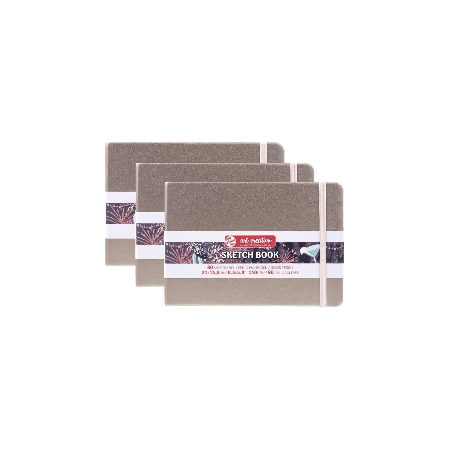 Talens Art Creation Sketchbook, 80 Sheets, 90lbs, Pink Champagne Cover, 8.3" x 5.8" (A5), Pack of 3