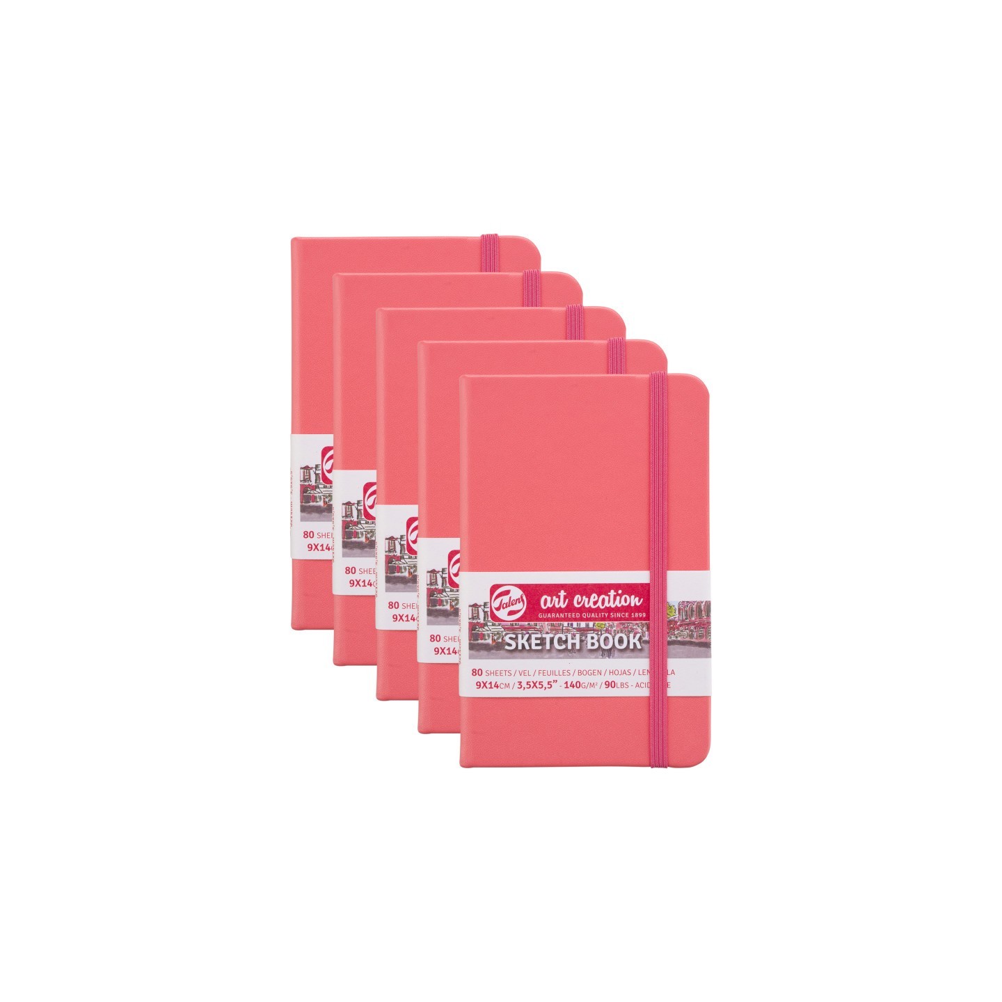 Talens Art Creation Sketchbook, 80 Sheets, 90lbs, Coral Red Cover, 3.5" x 5.5", Pack of 5