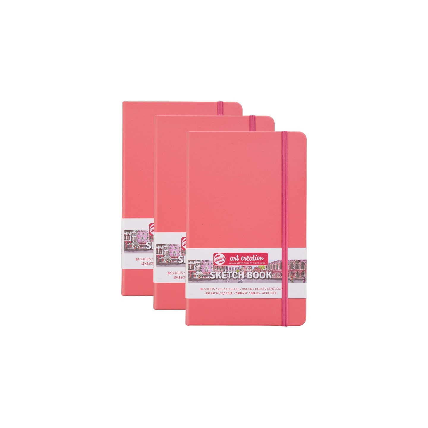 Talens Art Creation Sketchbook, 80 Sheets, 90lbs, Coral Red Cover, 5.1" x 8.3", Pack of 3