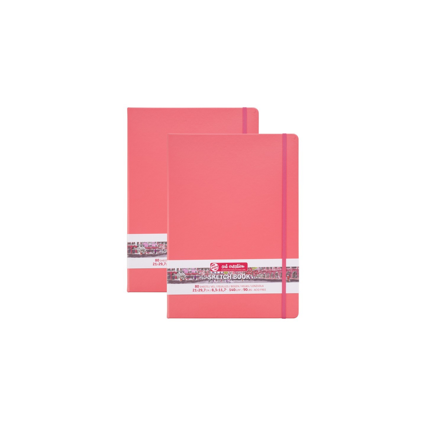 Talens Art Creation Sketchbook, 80 Sheets, 90lbs, Coral Red Cover, 8.3" x 11.7" (A4), Pack of 2
