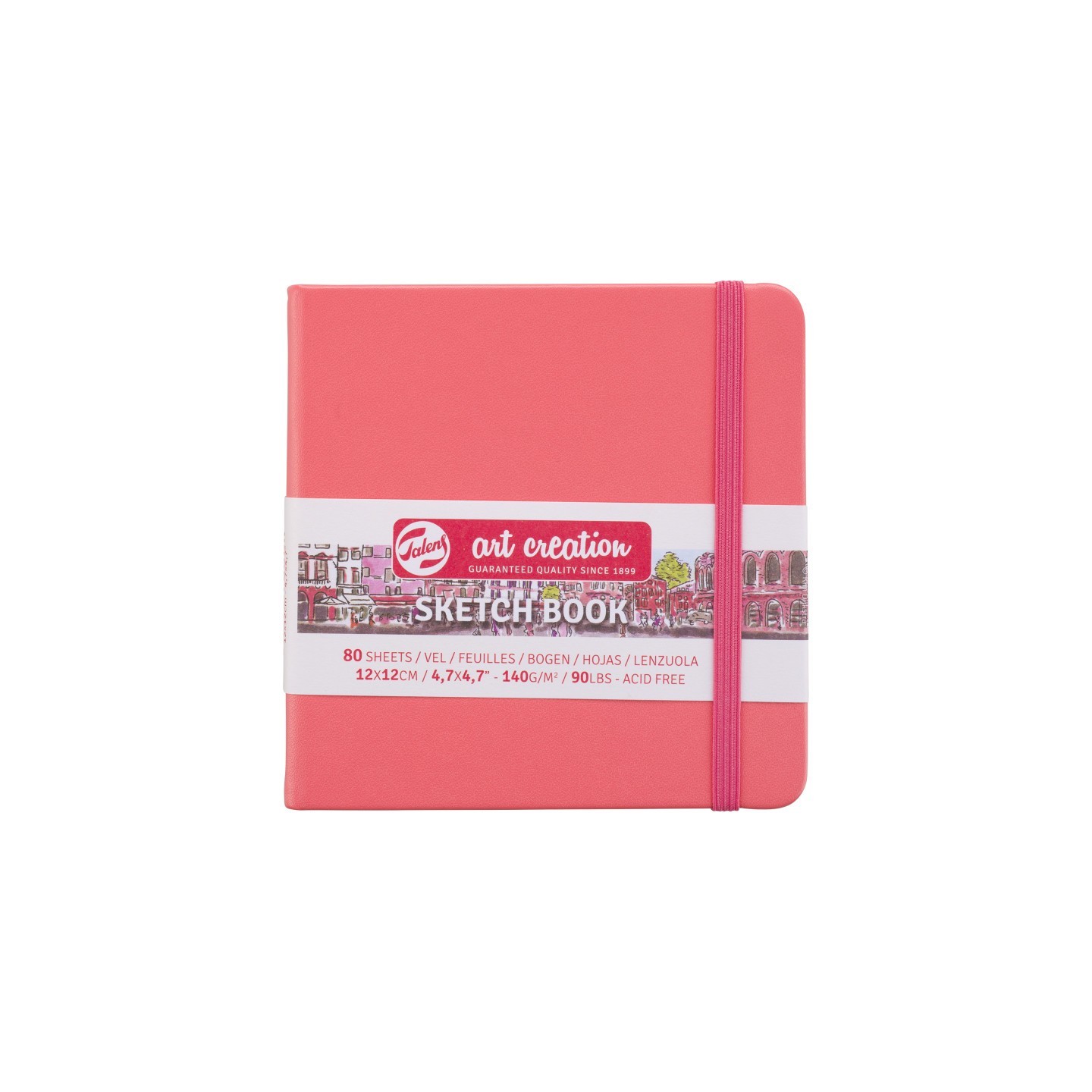 Talens Art Creation Sketchbook, 80 Sheets, 90lbs, Coral Red Cover, 4.7" x 4.7"