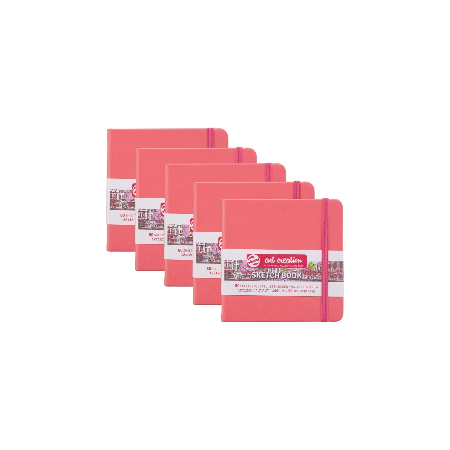 Talens Art Creation Sketchbook, 80 Sheets, 90lbs, Coral Red Cover, 4.7" x 4.7", Pack of 5