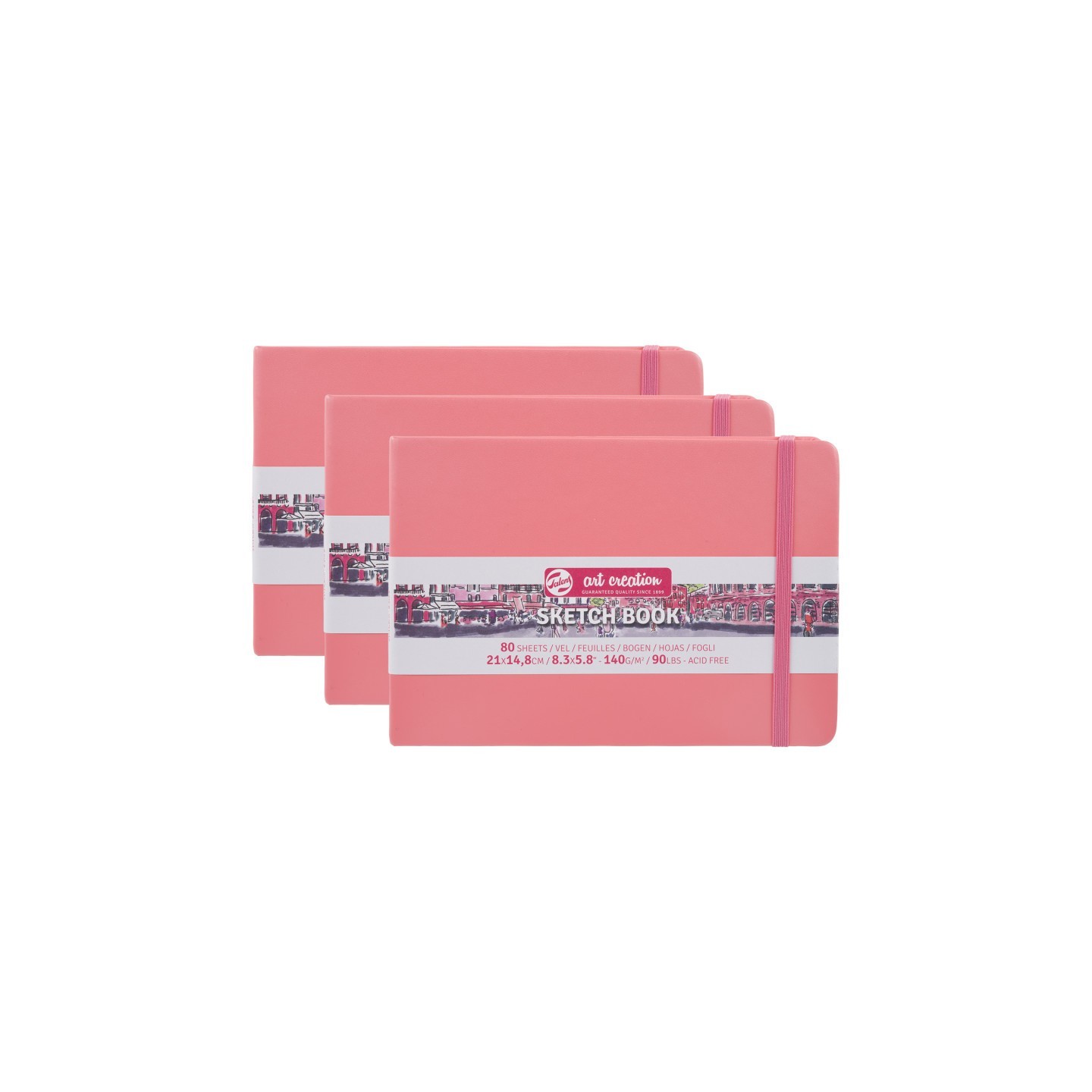 Talens Art Creation Sketchbook, 80 Sheets, 90lbs, Coral Red Cover, 8.3" x 5.8" (A5), Pack of 3