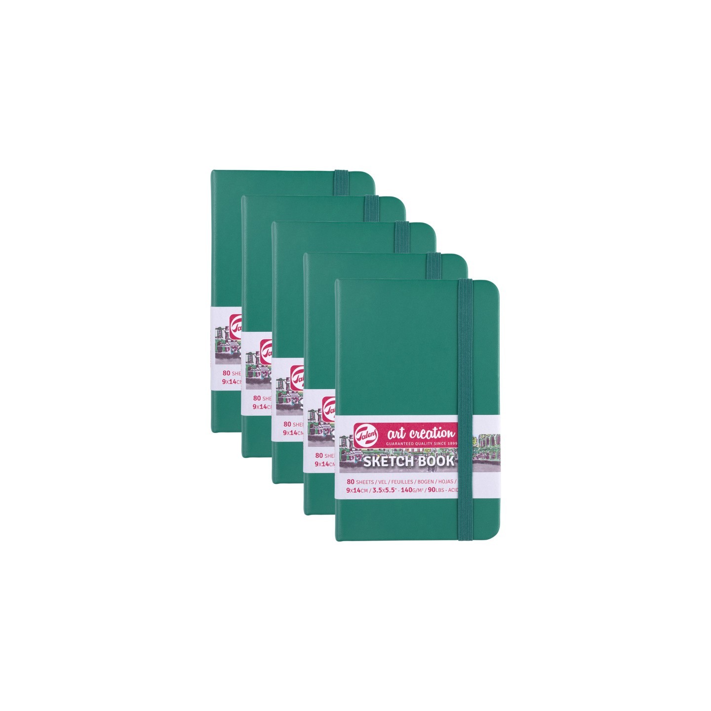 Talens Art Creation Sketchbook, 80 Sheets, 90lbs, Forest Green Cover, 3.5" x 5.5", Pack of 5