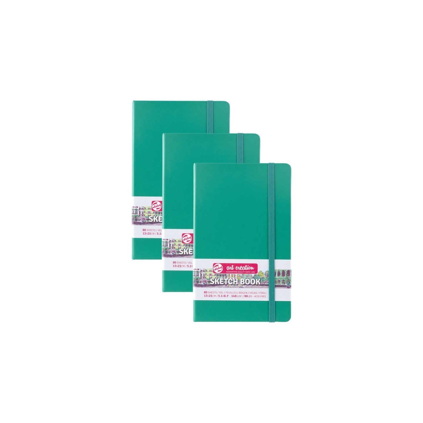 Talens Art Creation Sketchbook, 80 Sheets, 90lbs, Forest Green Cover, 5.1" x 8.3", Pack of 3