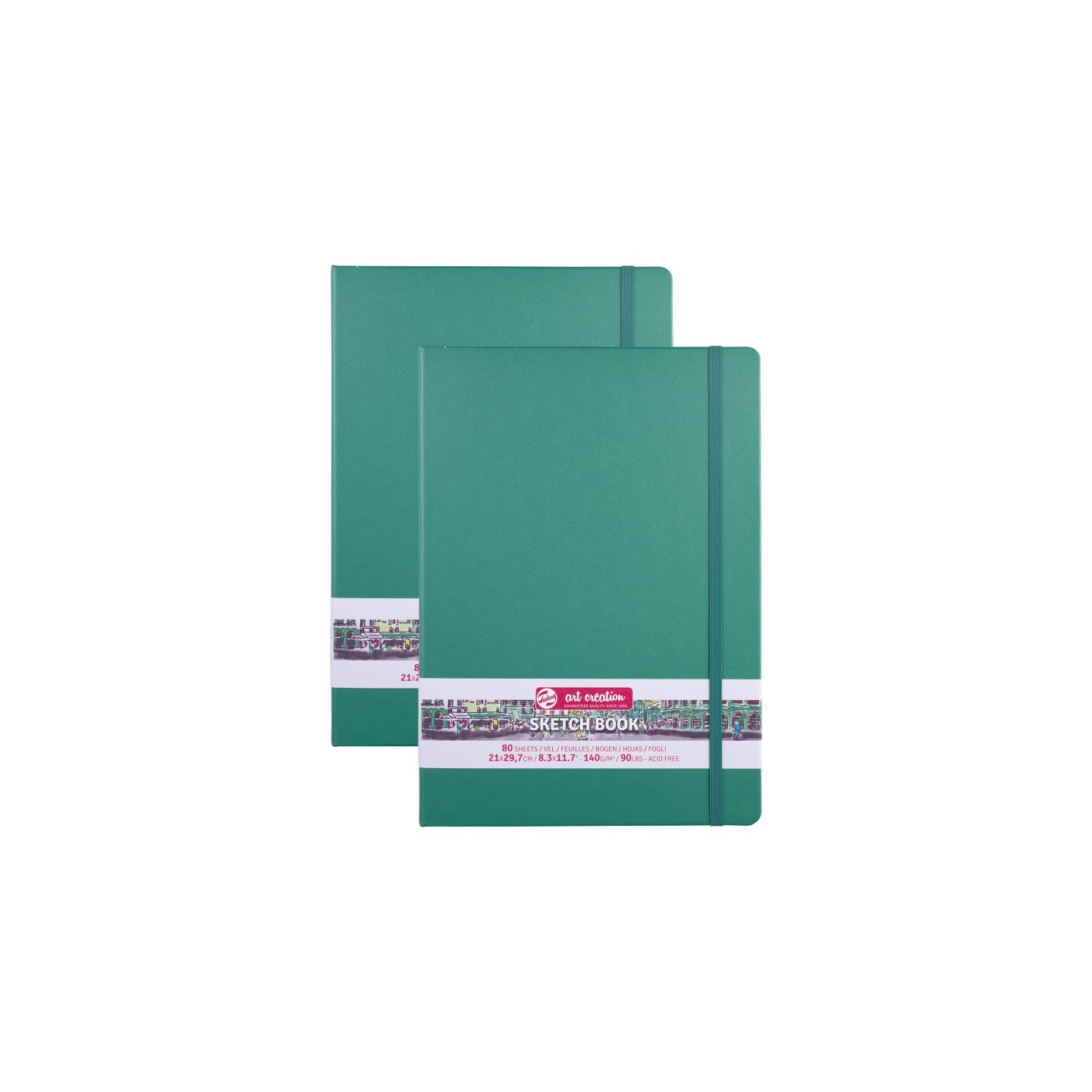 Talens Art Creation Sketchbook, 80 Sheets, 90lbs, Forest Green Cover, 8.3" x 11.7" (A4), Pack of 2