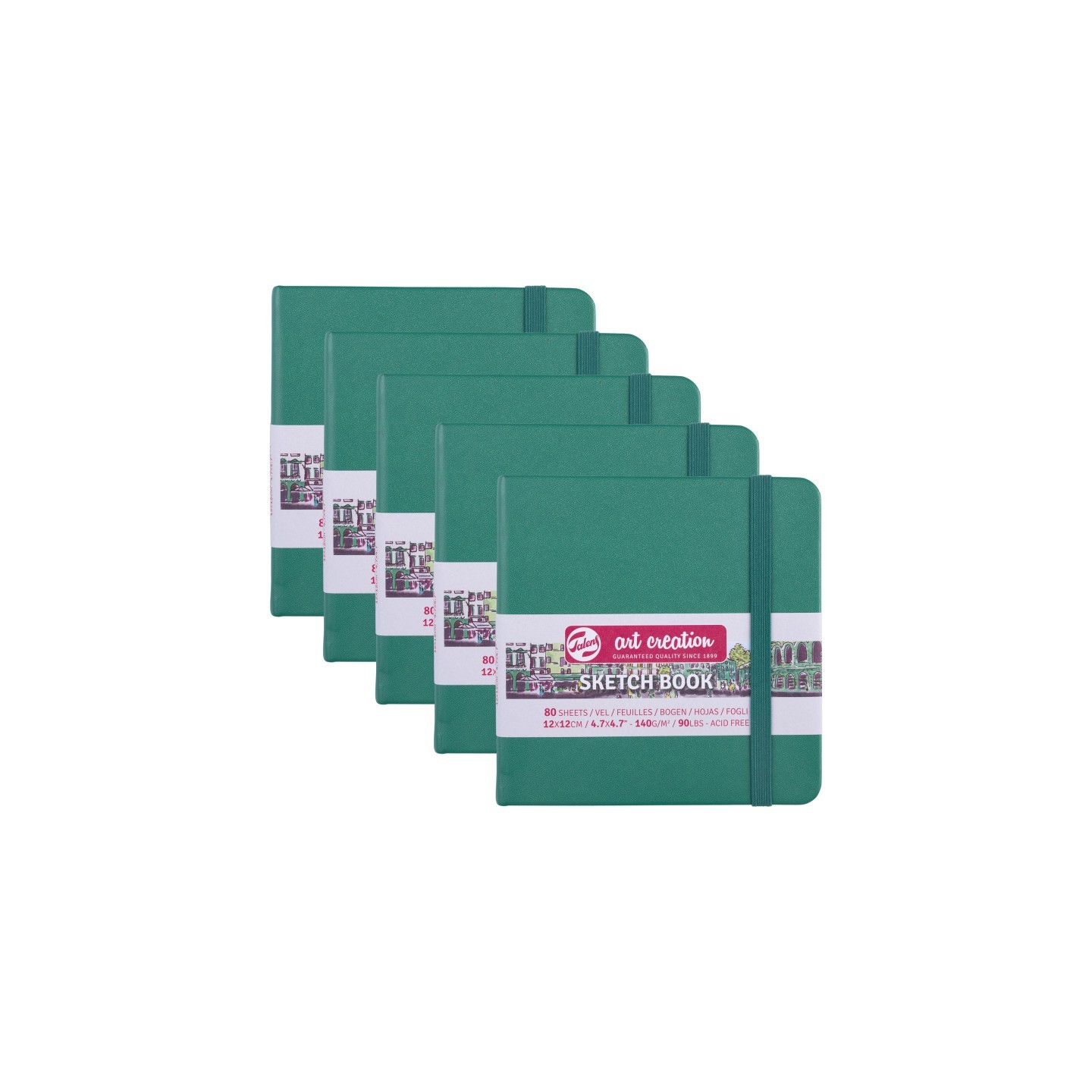 Talens Art Creation Sketchbook, 80 Sheets, 90lbs, Forest Green Cover, 4.7" x 4.7", Pack of 5