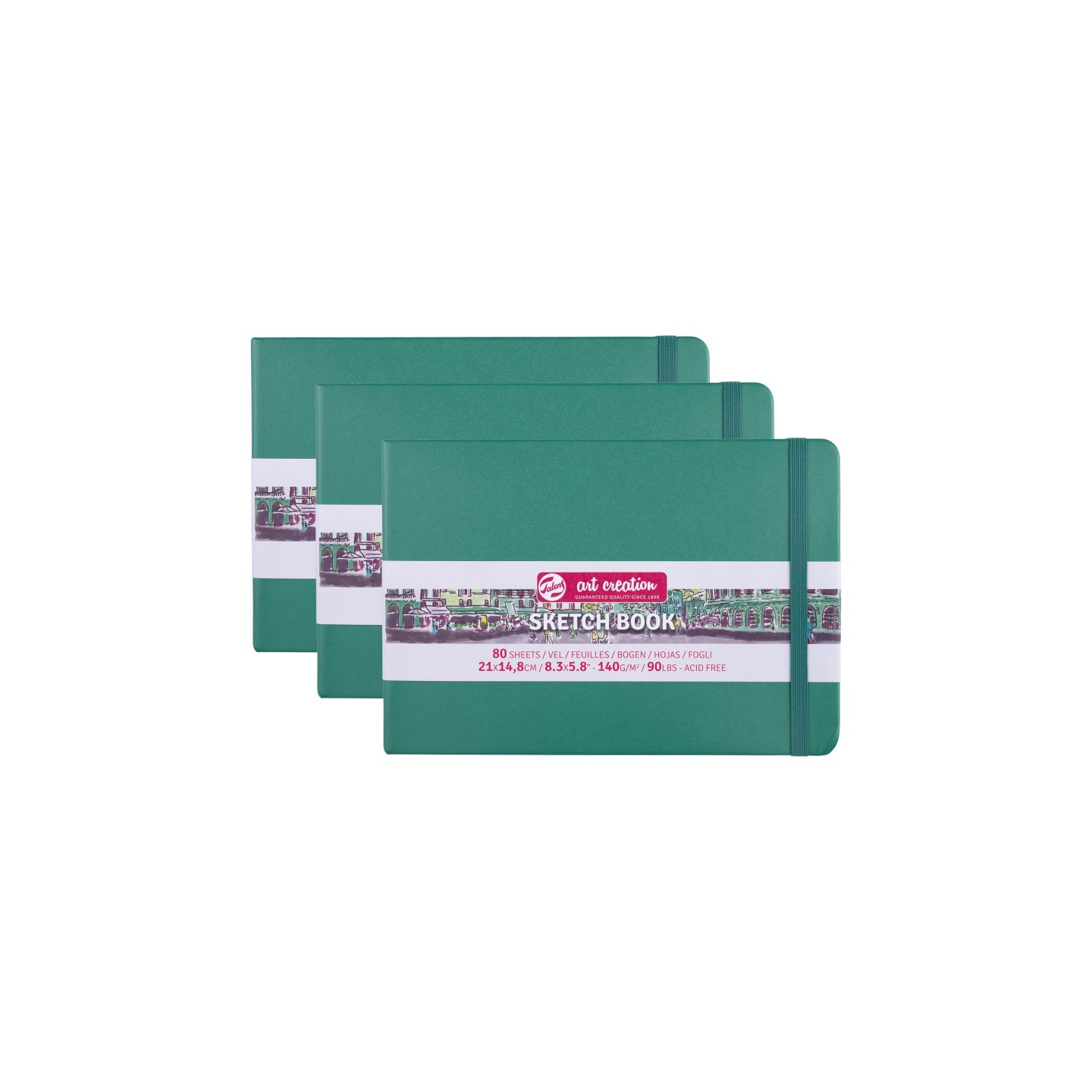 Talens Art Creation Sketchbook, 80 Sheets, 90lbs, Forest Green Cover, 8.3" x 5.8" (A5), Pack of 3