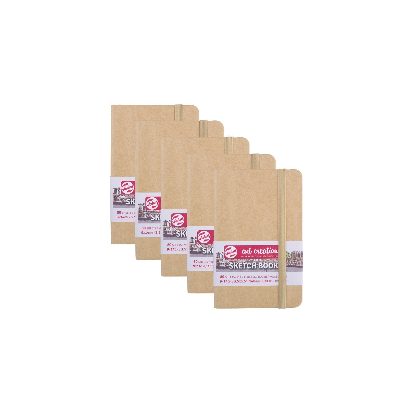 Talens Art Creation Sketchbook, 80 Sheets, 90lbs, Kraft Cover, 3.5" x 5.5", Pack of 5