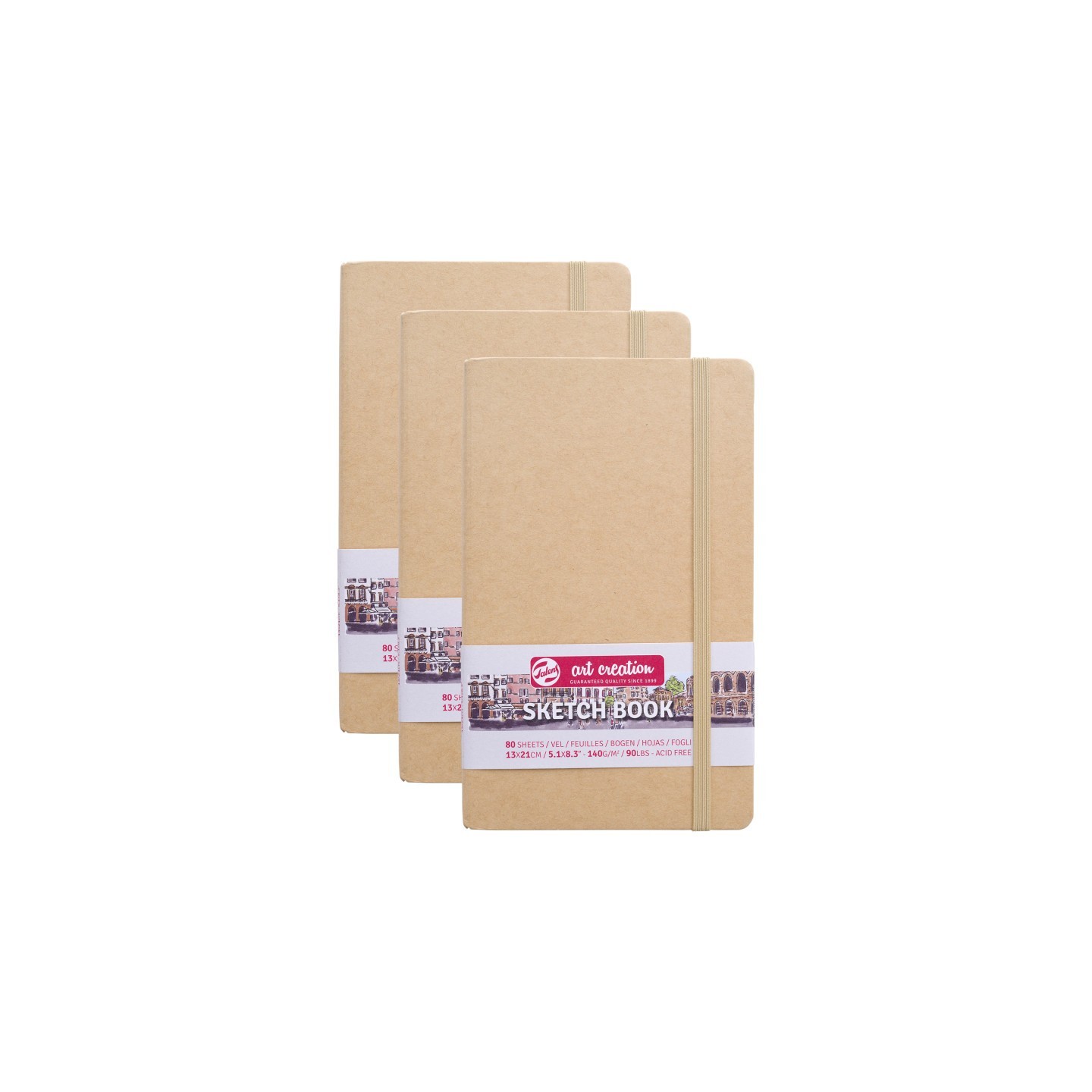 Talens Art Creation Sketchbook, 80 Sheets, 90lbs, Kraft Cover, 5.1" x 8.3", Pack of 3