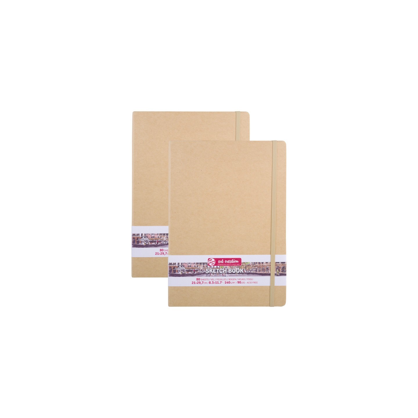 Talens Art Creation Sketchbook, 80 Sheets, 90lbs, Kraft Cover, 8.3" x 11.7" (A4), Pack of 2