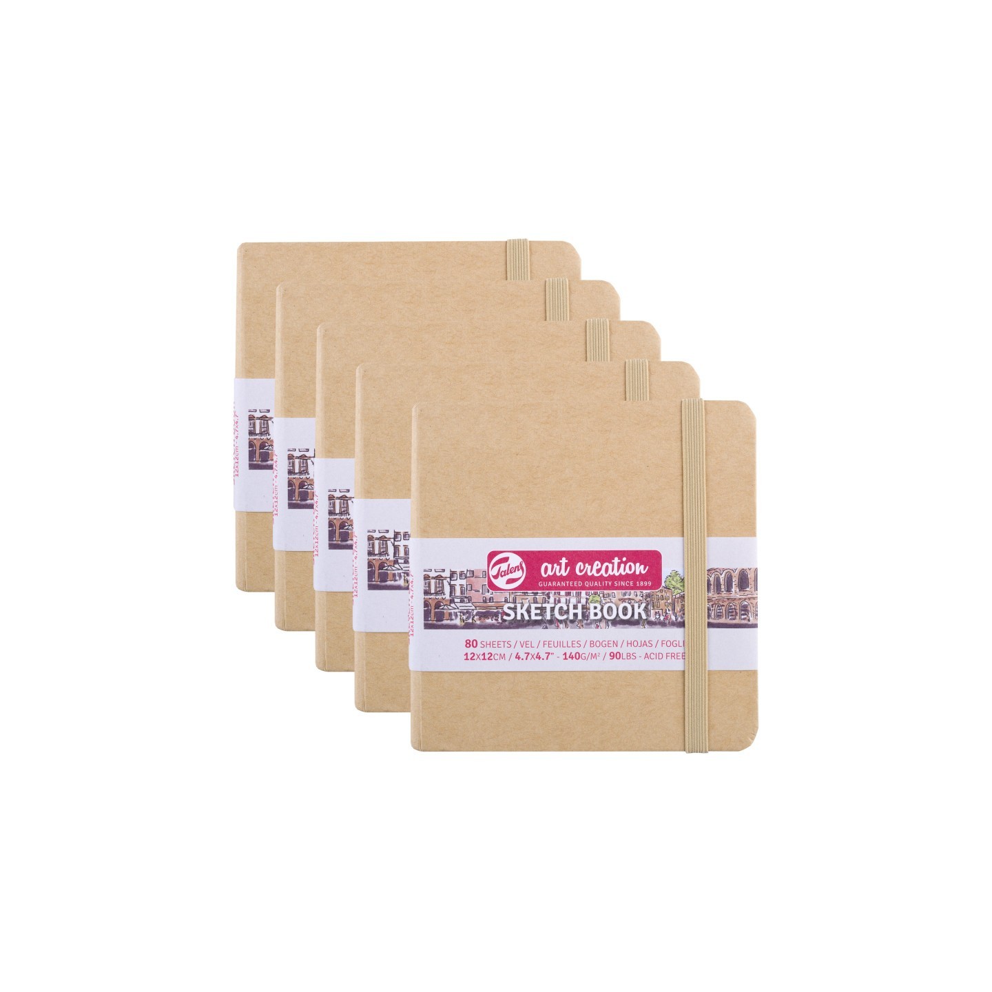 Talens Art Creation Sketchbook, 80 Sheets, 90lbs, Kraft Cover, 4.7" x 4.7", Pack of 5