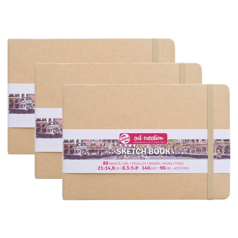 Talens Art Creation Sketchbook, 80 Sheets, 90lbs, Kraft Cover, 8.3" x 5.8" (A5), Pack of 3