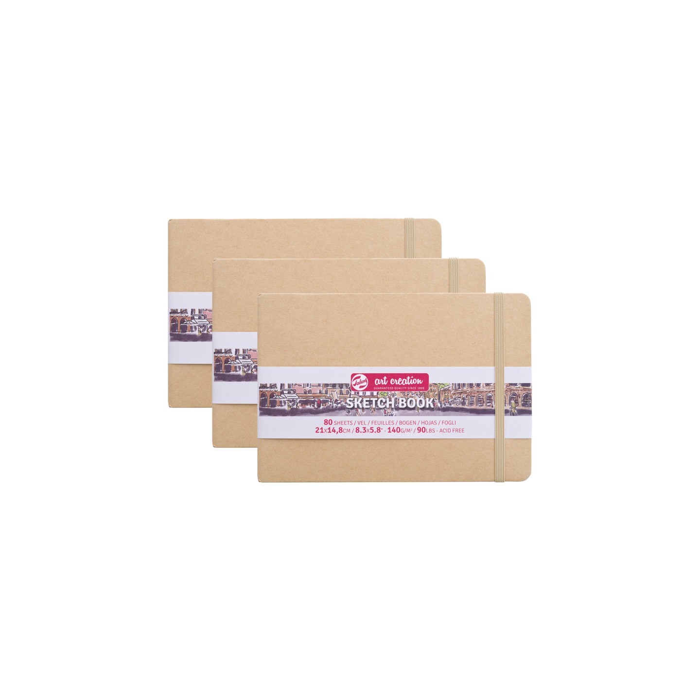 Talens Art Creation Sketchbook, 80 Sheets, 90lbs, Kraft Cover, 8.3" x 5.8" (A5), Pack of 3
