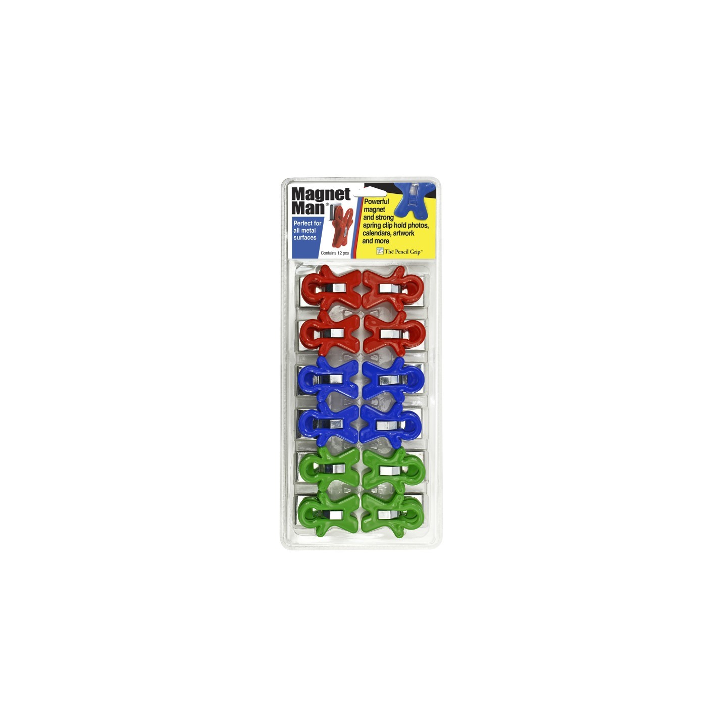 The Pencil Grip™ Magnet Man Magnetic Clip, Assorted Colors, Clamshell, Pack of 12