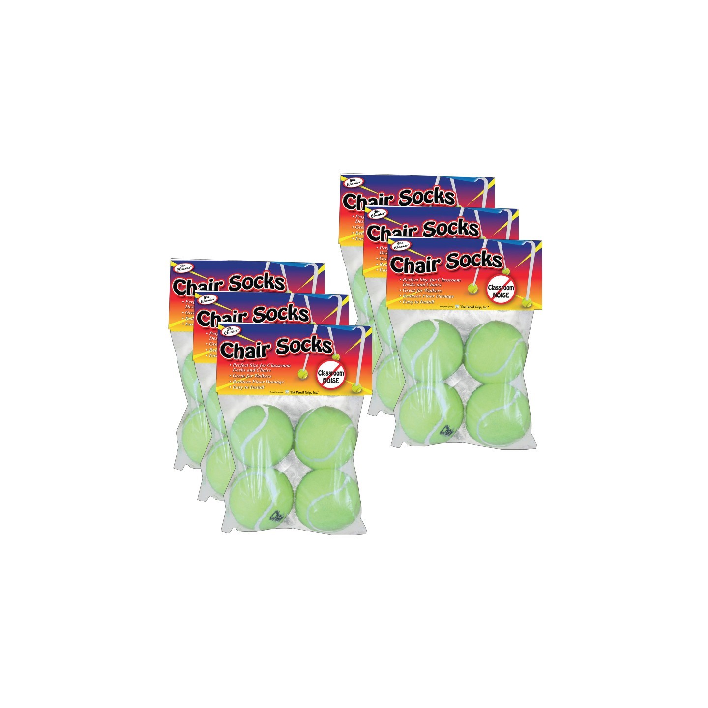 The Pencil Grip™ Chair Socks, Yellow, 4 Per Pack, 6 Packs