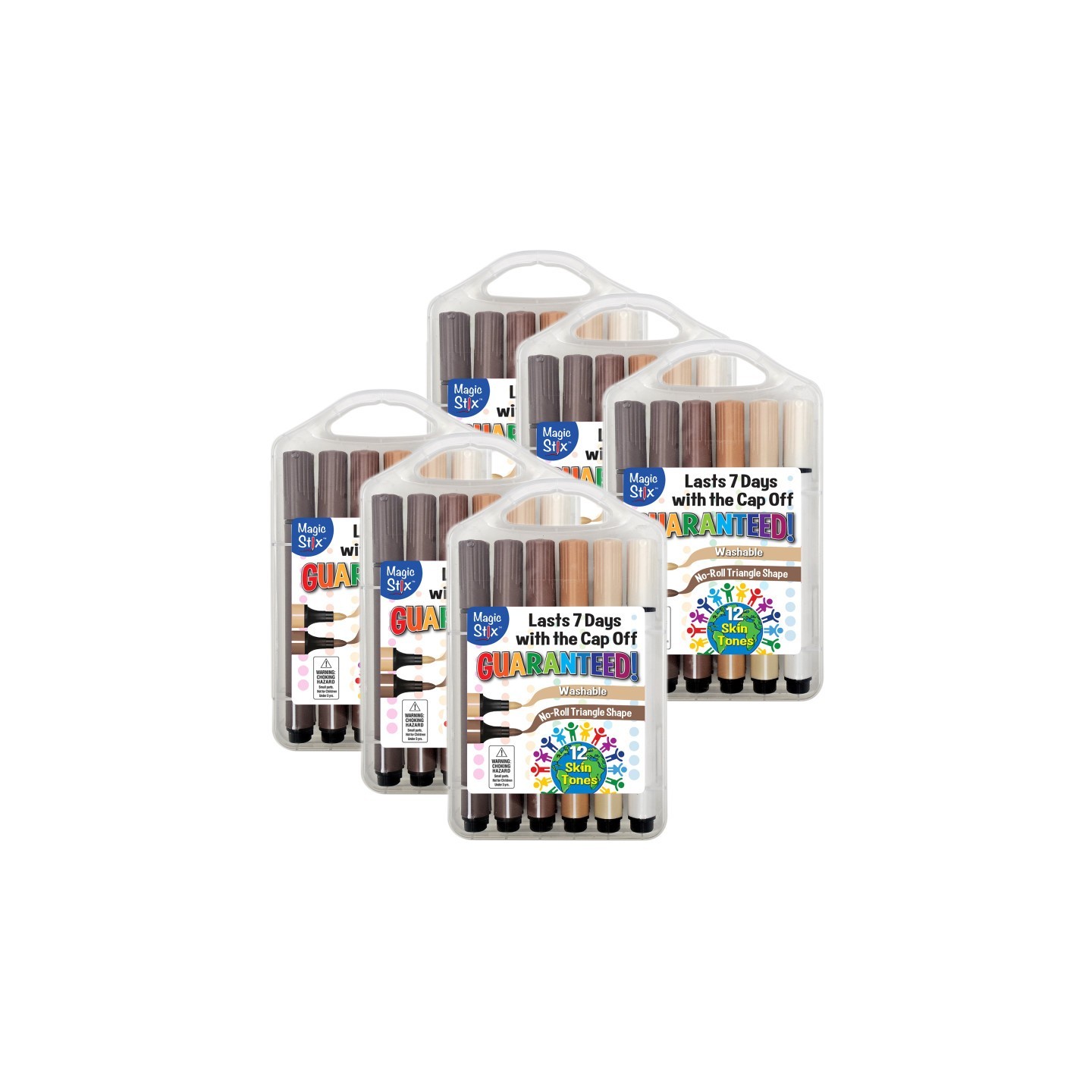 The Pencil Grip™ Triangular Magic Stix Global Skin Tone Markers, 12 Per Pack, 6 Packs